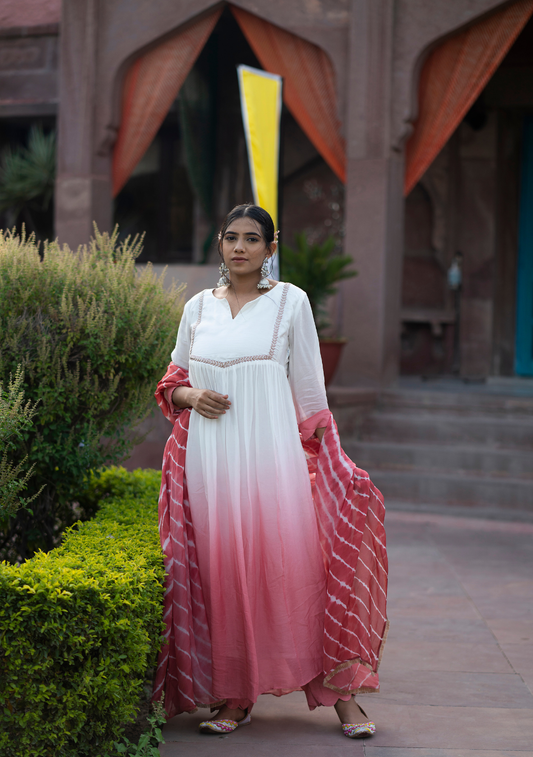Eila – Shaded Flare Kurta Set with Leheriya Dupatta