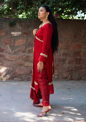 AIZA – Maroon Red Russian Silk Kurta Set