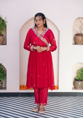 Adab – Authentic Red Embroidered Kurta Set with Satin Organza Dupatta