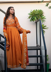 Iqra Collection – Assam Silk Anarkali with Rajputi Zardozi & Moti Handwork