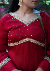 AIZA – Maroon Red Russian Silk Kurta Set