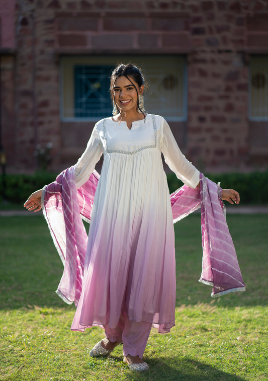 Eira – Shaded Flare Kurta with Organza Leheriya Dupatta