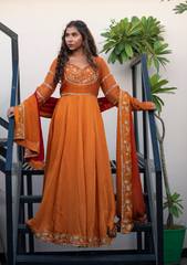 Iqra Collection – Assam Silk Anarkali with Rajputi Zardozi & Moti Handwork
