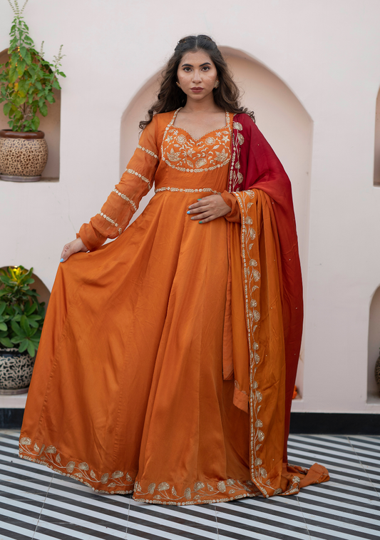 Iqra Collection – Assam Silk Anarkali with Rajputi Zardozi & Moti Handwork
