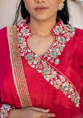 Adab – Authentic Red Embroidered Kurta Set with Satin Organza Dupatta