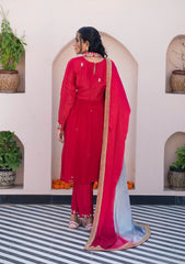 Adab – Authentic Red Embroidered Kurta Set with Satin Organza Dupatta